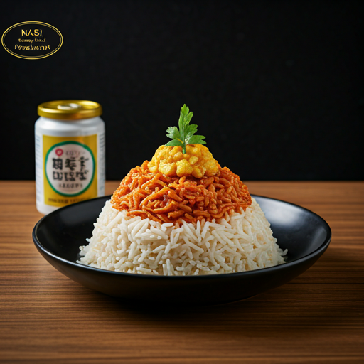 Nasi kotak premium dengan nasi putih, rendang, sayur, dan kerupuk dalam kotak bento modern